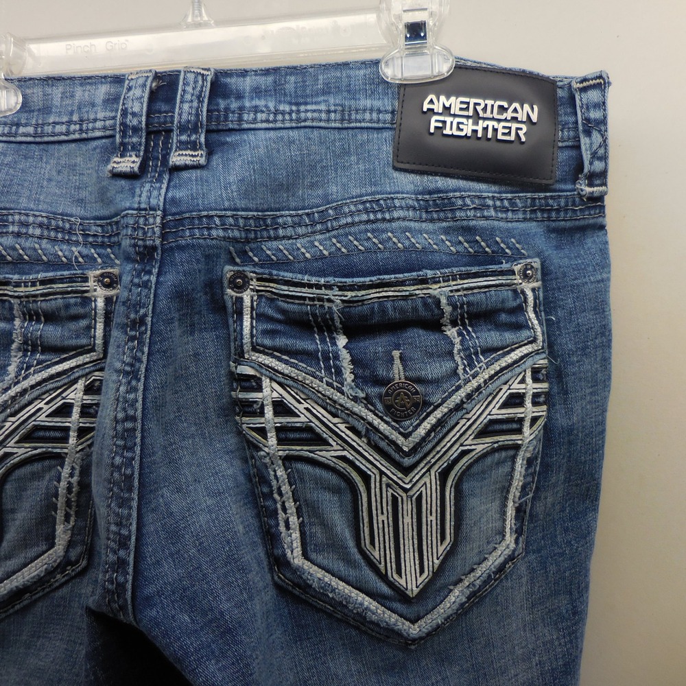 American Fighter Defender Ally Distressed Straight Leg Jeans Mens‎ 38x31 Blue